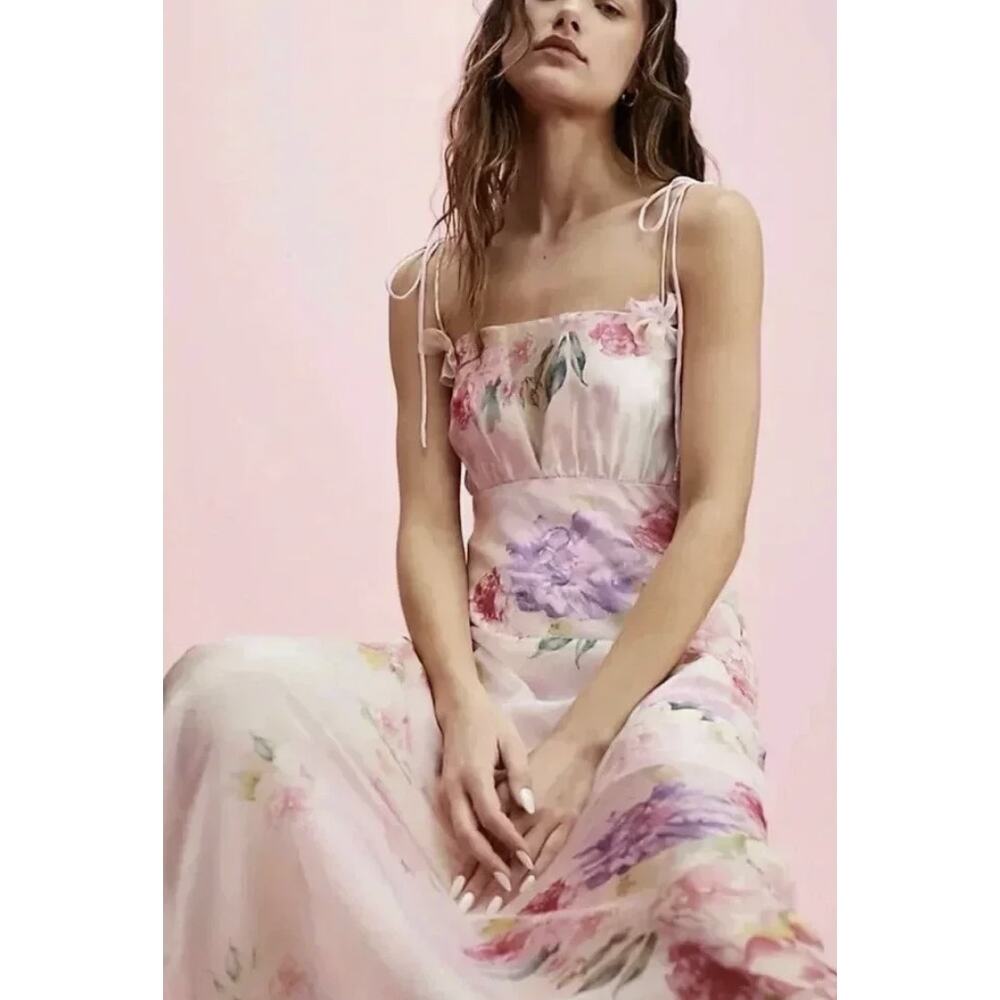 For Love & Lemons Pink Floral Midi Dress